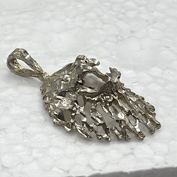 Artisan Lion Head Pendant Sterling Silver Diamond Cut Textured Lion Necklace - Picture 10 of 14